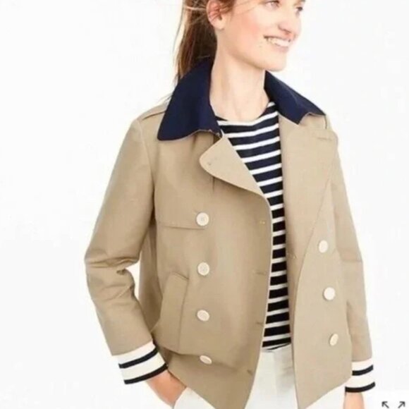 J Crew	Cropped trench coat with detachable striped cuffs - Picture 3 of 4
